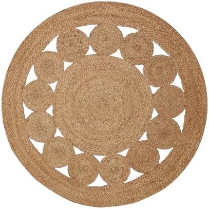 Tepo Round Jute Rug 3 ft, Braided Area Rug for Kitchen, Living Room and Bedroom, 100% Natural Rustic Hand Woven