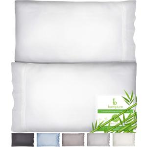 BAMPURE Cooling Pillow Cases Queen Size Set of 2-100% Viscose derived from Bamboo Cooling Pillow Cases - Queen Pillow Cases Set of 2 (20x30, White)