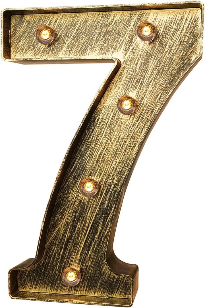 Golden Black Led Marquee Letter - Industrial, Vintage Style Number Sign for Cafe-(7)