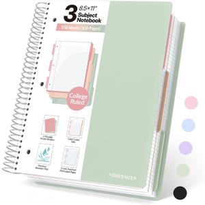 Forvencer 3 Subject Notebook College Ruled, Spiral Notebooks, 8.5" x 11"