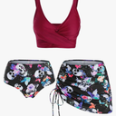 DRESSFO Women's High Waisted Bikini Sets with Cover Up Skirt 3 Piece Gothic Skull Swimsuit Padded Tummy Control Bathing Suit, XXXL