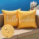 MIULEE Outdoor Waterproof Throw Pillow Covers Set of 2 Hello Sunshine Decorative Outdoor Square Pillowcases for Chair Patio Garden Couch Tent Balcony Sofa Summer Yellow 18x18 Inch