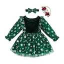 Renotemy Baby Girls Dress 3-6 Months Infant Flower Girl Dresses Winter Newborn Outfits Solid Green Ruffle Velvet Long Sleeve Tutu Dress Wedding Party Birthday Dresses 3 Month Baby Clothes for Girl