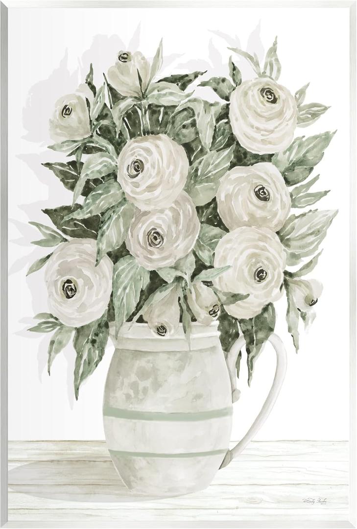Stupell Industries White Ranunculus Blossoms Flower Vase Wood Wall Art, Design by Cindy Jacobs (13L" x 0.5W")