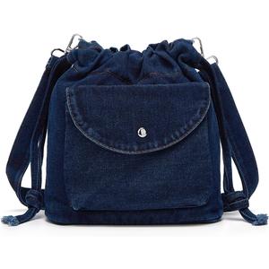 Womens Small Denim Shoulder Crossbody Bag Canvas Bucket Tote Bag Drawstring Lightweight Phone Purse Handbags (Dark Blue)