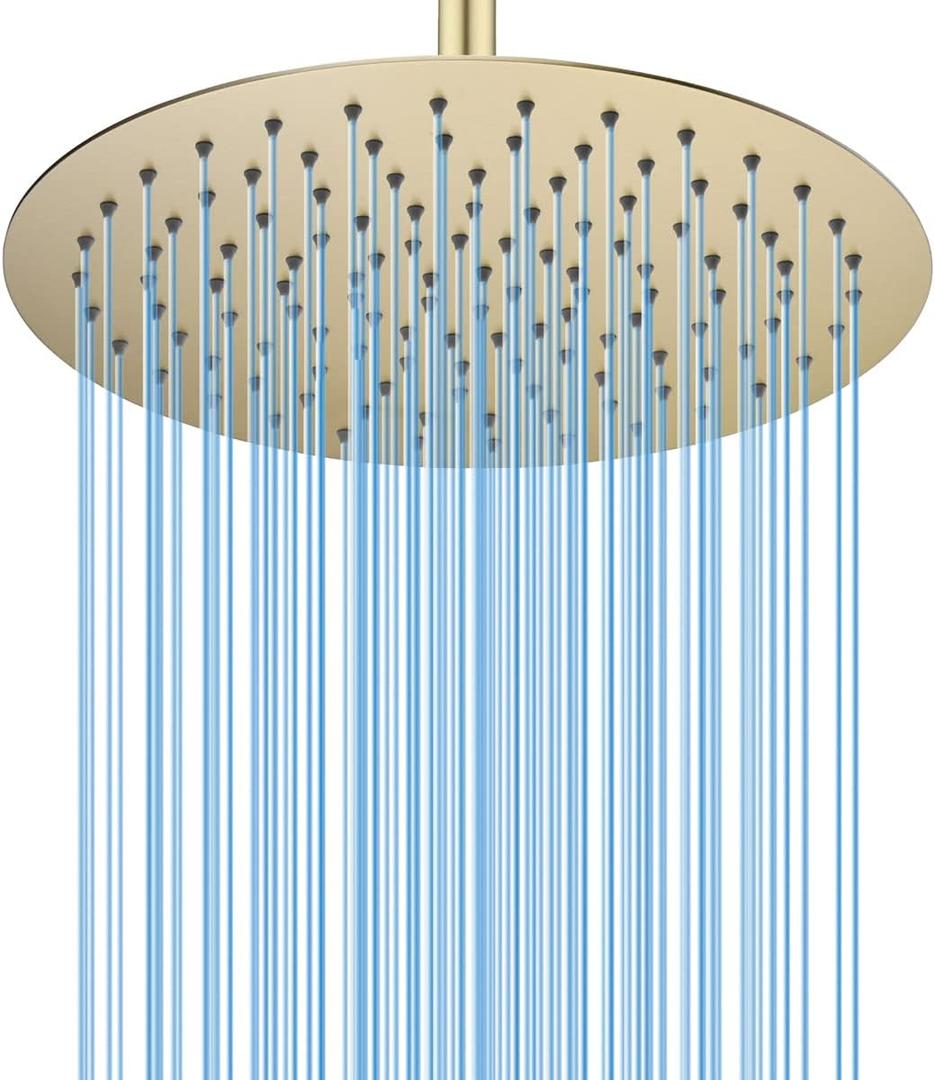 12 Inch Round Rainfall Shower Head, High Pressure Overhead Shower Heads, Wall Ceiling Mounted Ultra Thin Stainless Steel Shower Head, Brushed Gold