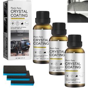 Crystal Coating for Car Plastic Parts,Plastic Restorer Refurbish Agent with Sponge,New Crystal Coating for Cars,Scratch Remover for Interior & Exterior,Easy to Use Car Refresher (3PCS)