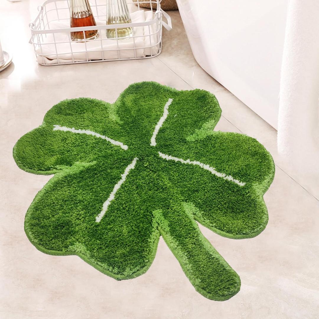 Hexagram St Patricks Day Bathroom Rug, Four Leaf Clover St Patricks Day Bath Mat for Bathroom, Farmhouse Small St Patricks Day Rug Bathroom Decorations, St Patricks Day Decor Non Slip 20x24 Inches