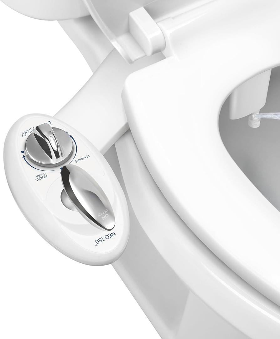 LUXE Bidet NEO 180 - Dual Nozzle, Self-Cleaning, Non-Electric Bidet Attachment for Toilet Seat, Adjustable Water Pressure, Rear & Feminine Wash, with Lever Control (White)