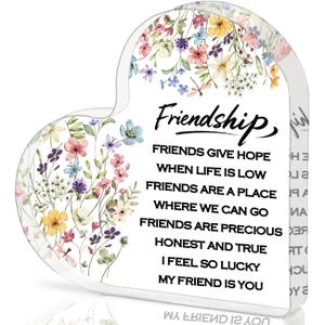 Friendship Gifts for Women, 0.5 Thickness Acrylic Heart Plaque - Best Friend Birthday Gift for Her, Sister Work Bestie Gifts, Thanksgiving & Cheer Up Decorative Sign Keepsake