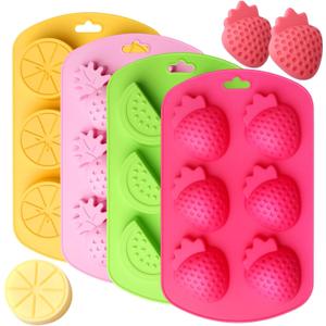 4-Pack Fruit Silicone Molds Set - Watermelon Strawberry/Lemon Pineapple Shapes Mold for Gummy, Chocolate, Jelly, Ice Cubes - Reusable Candy & Cake Decor Baking Tools