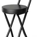 Folding Stool,Cushioned Padded Folding Bar Stool,24inch Black Height Heavy Duty Portable Chair Stool with 300lbs Capacity for Kitchen Living Room Garden Camping Fishing