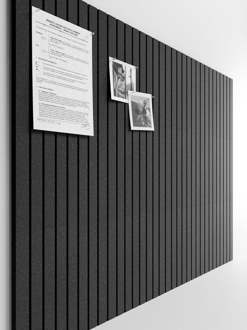 Bumusty Large Cork Board Alternative-48 x 36" Felt Bulletin Board Tiles, with 30 Pushpins, 70 Adhesive Tabs, 12-Pack Slat Wall Paneling, Cork Boards for Office Push Pin Board Felt Board-Charcoal Gray