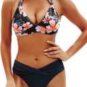 Yonique Women Two Piece Bathing Suits Push Up Bikini Set Halter Swimsuit Vintage Swimwear (X-Small, Pink Peach Blossom)