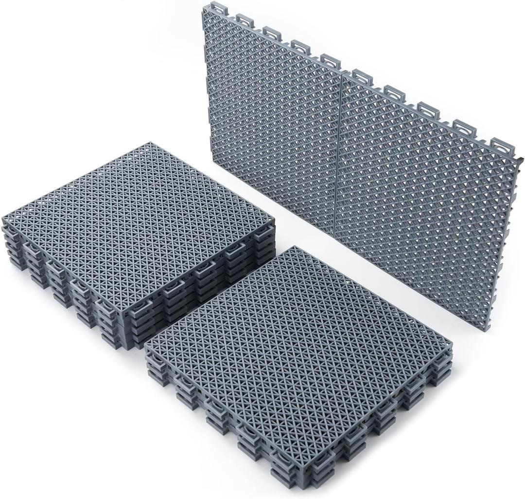 Fast-Drying Outdoor Decking for Garden, Kennel, Storage Shed, Basement, Garage, Patio, Bathroom, 10 PCS 12''x12''x0.59'' Heavy-Duty Interlocking Decking Tiles, Maximum Bearing Capacity up to 6613 LBs