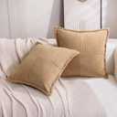Puncuntex Beige Corduroy Throw Pillow Covers Set of 2 Boho Decorative 1818 Inch,Super Soft Pillowcase Cozy Striped Texture Cushion Cover for Couch,Sofa,Farmhouse,Living Room,Khaki