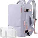 Hanples Large Travel Backpack for Women as Person Item Flight Approved, Waterproof 40L Carry On Backpack, 17 Inch Laptop Backpack for Business Bag with 2 Toiletry Bags (Gray Purple)