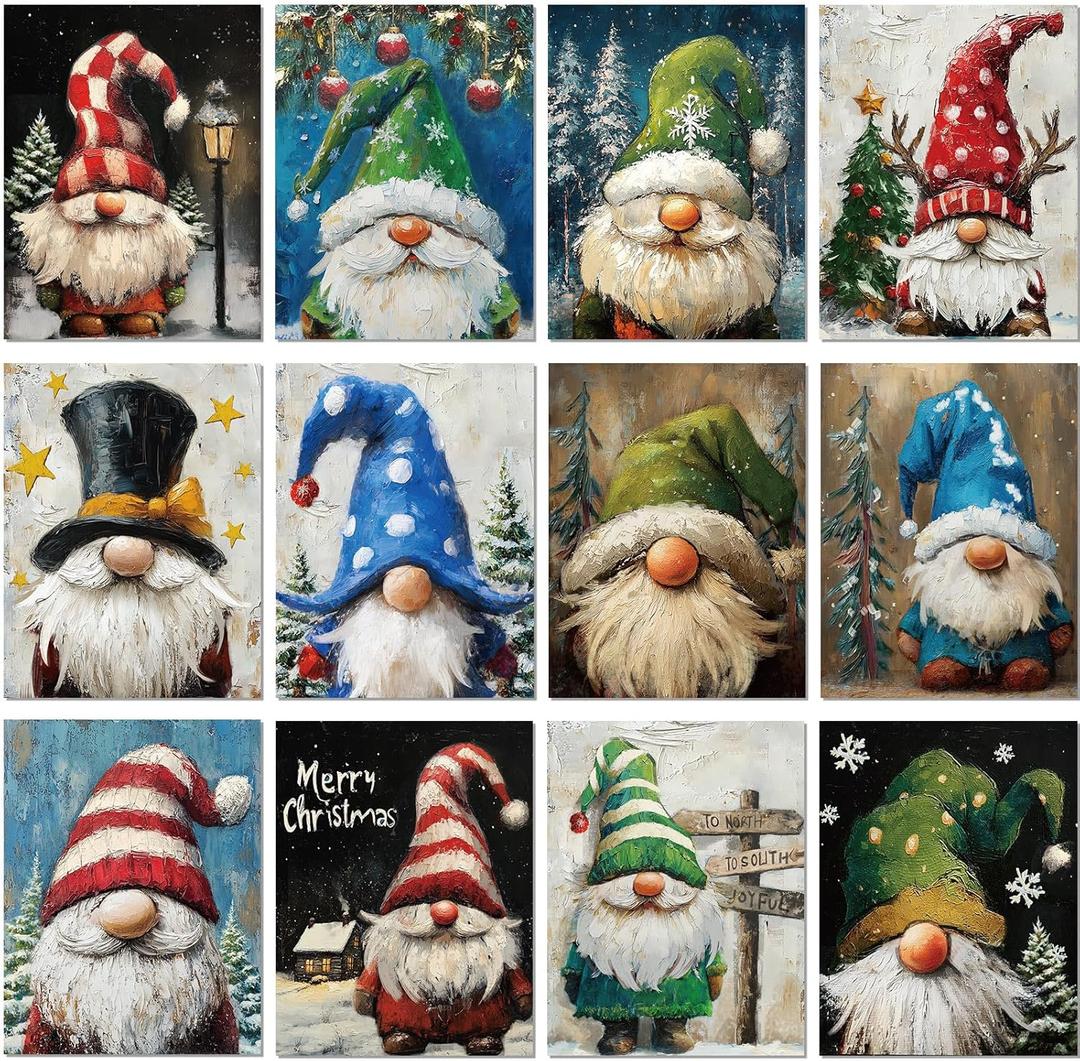 Sherr 12 Pcs Pre Drawn Canvas Pre Printed Canvas for Adults Sip and Paint Party Canvases Painting Kit for Summer Easter Mother's Day Party Favor(Xmas Gnome,8 x 10 Inch)