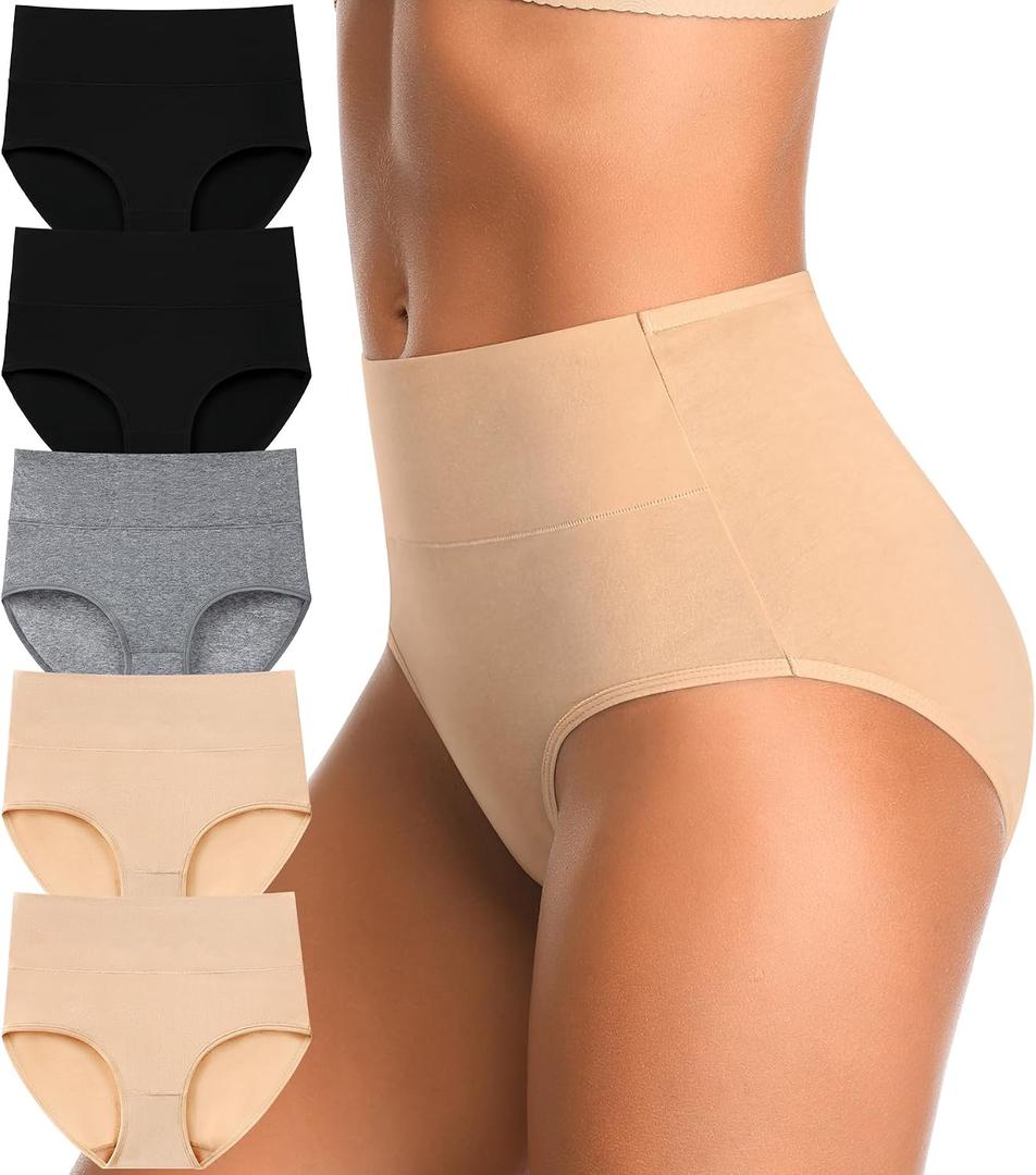 High Waisted Postpartum Underwear Slight Tummy Control Underwear Soft Full Coverage Cotton Panties Multipack (L)