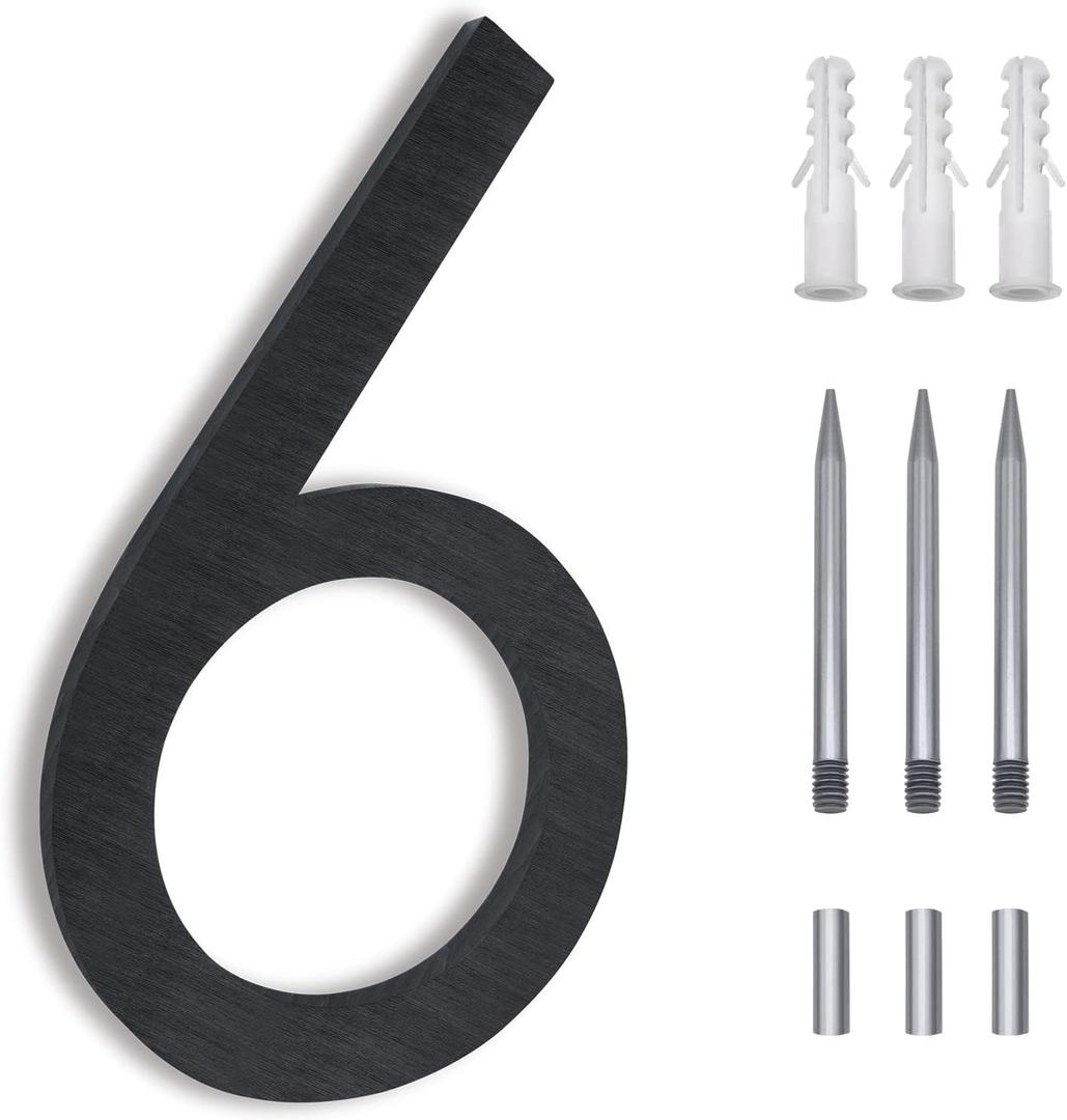 8 Inch House Numbers For Outside modern,Address Numbers For Houses Number For Address On House Metal Black Large Modern House Number Door Numbers For House Floating Flush Mount Aluminum Black Number 6