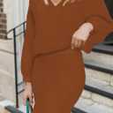 HUUSA Women 2 Piece Sweater Midi Pencil Skirt Set Fall Winter Split Dress Batwing Long Sleeve Oversized Top Casual Outfit (Orange)