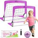 4Pcs Soccer Goals Set 2Pcs Soccer Nets 2x1.5ft 1Pcs Ball 1Pcs Pump Indoor Soccer Nets for Kids with Size 2 Toddler Soccer Ball Foldable Net with Pump Pink Purple for Children Boys Girls
