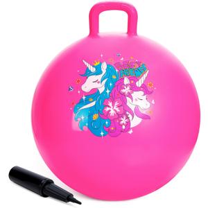 ZOOJOY Hopper Ball, Pink Bouncy Balls for Kids, 18 Inch Sit on Jumping Toys with Handle for Girls Gift Aged 3-8, Inflatable Unicorn Bounce Hopper Balls Toy with Pump