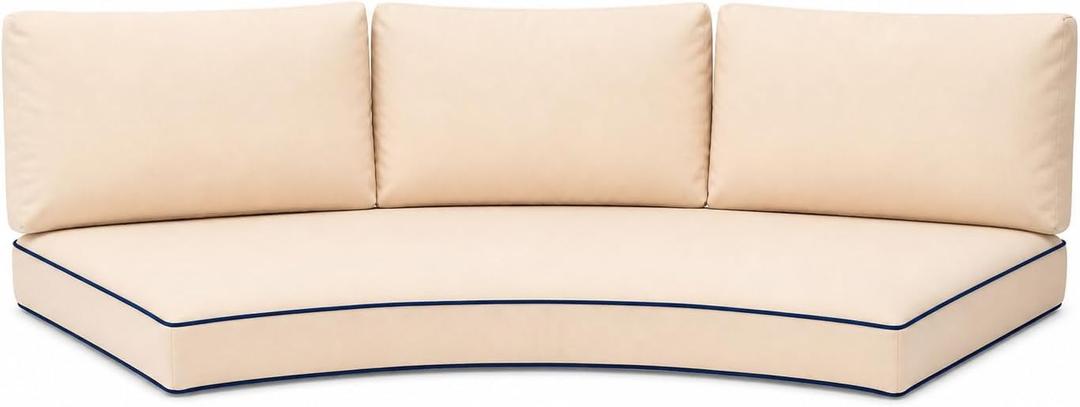 Outdoor Half Moon Sofa Cushion 4-Piece Set, Curved Patio Furniture Cushions, Waterproof with Bolster Pillows, Thick & Comfortable, Zippered Removable Cover, Full Cushion Set (Beige)