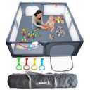 Baby Playpen 79x71 Inch Extra Large Playpen for Babies and Toddlers Baby Playard with Zipper Gates Safety Fence Play Pen Play Yard with Soft Breathable Mesh Indoor & Outdoor Kids Activity Dark Gray