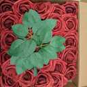 AmyHomie Artificial Flower Dark Red Rose 25pcs Real Looking Fake Roses w/Stem for DIY Wedding Bouquets Centerpieces Arrangements Party Baby Shower Home Decorations