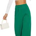 FUNYYZO Wide Leg Pants Women's High Elastic Waisted in The Back Business Work Trousers Long Straight Suit Pants (Green, L)