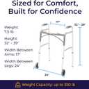 Drive Medical Two-Button Folding Walker With Wheels - Lightweight Rolling Mobility Support - Adjustable Height - Dual Push-Button Operation - 5 Inch Front Wheels - Durable Aluminum - Silver