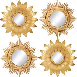 Jetec 4 Pcs Big Sunburst Wall Mirror Gold Vintage Mirror Set for Wall Metal Hanging Round Decorative Mirrors Accessories Modern Present for Living Room Bedroom Entryway Home Decor 10 Inch