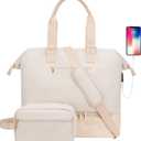 Weekender Bag with Shoe Compartment Travel Duffle, Carry On 20 Inch, Beige