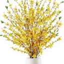 Giegxin 45 Inch Artificial Yellow Forsythia Flowers Branches Fake Spring Forsythia Long Stem 3 Pcs Silk Orchids Flowers for Vase Floral Arrangement Wedding Party Spring Home Decoration