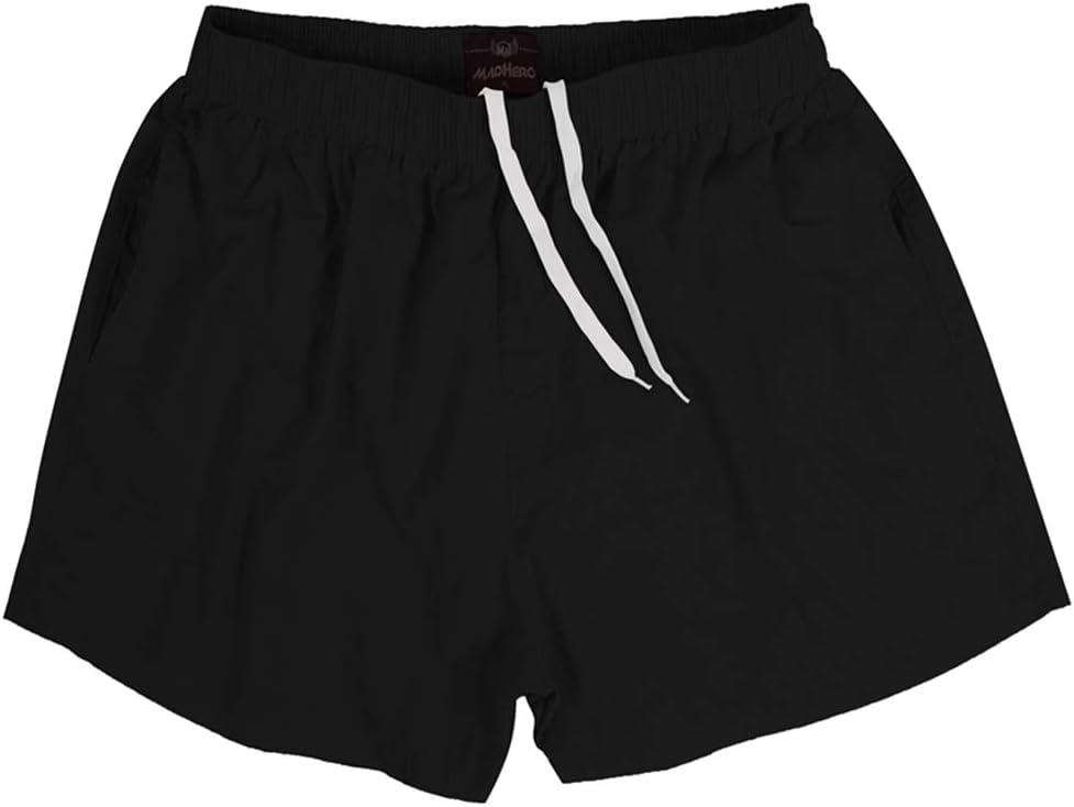 MADHERO Men Swim Trunks Short with Mesh Lining Solid Bathing Suit, Small
