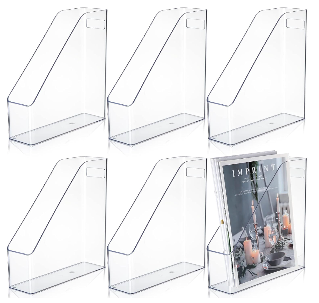 6 Pcs Clear Acrylic Magazine File Holder Plastic Desk Organizer with Handle Basics Vertical Magazine Rack Desk Folder Document Storage Organizer for Home Office School Work Study Desktop Supplies