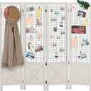 Wnutrees 4 Panel Gridwall Display, Portable Freestanding Display Board for Craft/Art Shows, Retail, Events, Decorative Wood Room Divider Folding Screens, White