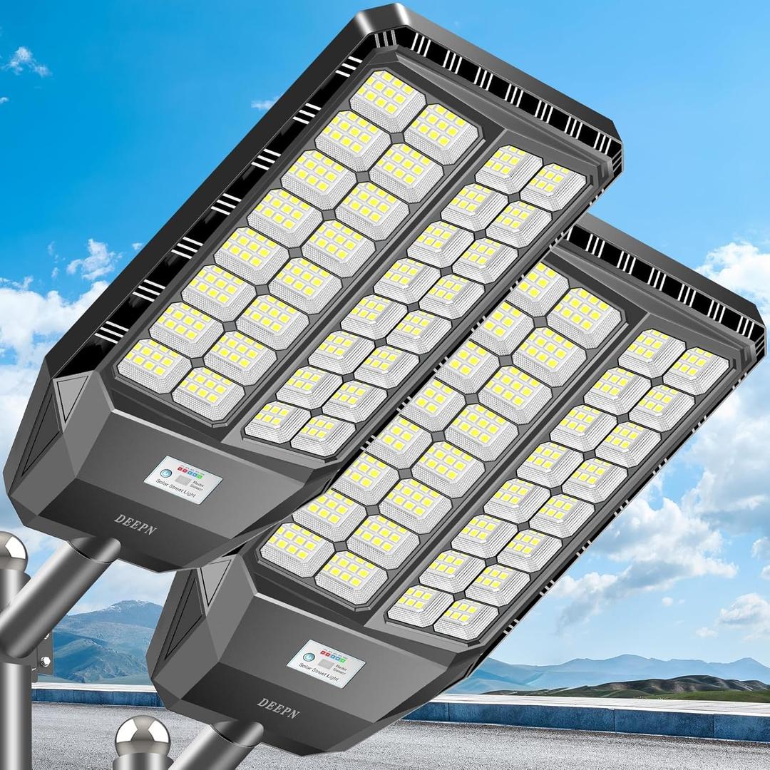 7000W Solar Street Light, LED Parking Lot Lights High Lumens Street Light for Outdoor IP67 Waterproof Commercial Grade Solar Lights Outdoor Dusk to Dawn with Motion Sensor, 2 Pack (Black)