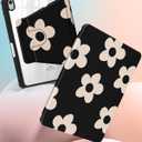 Uppuppy for iPad Mini 7/6 Case - for iPad Mini 6th/7th Generation Cases Women Cute Folio Cover with Pencil Holder Girls Girly Black Flower Pretty Rotating Stand for Apple Mini 6/A17 Pro Case 8.3 Inch