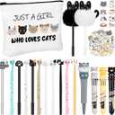 Seajan 63 Pcs Cute Cat Stationery Set Kawaii Kitten Gel Pens Makeup Bag Pencil Pouch Stickers for Cat Lover Daughter Family Christmas Gifts School Office Classroom Supplies Desk Accessories