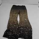 EVALESS Women Sequin Pants Sparkly Glitter High Waisted Wide Leg Flare Trousers Bell Bottom Night Out Clubwear (Large, Gradient Gold Black)