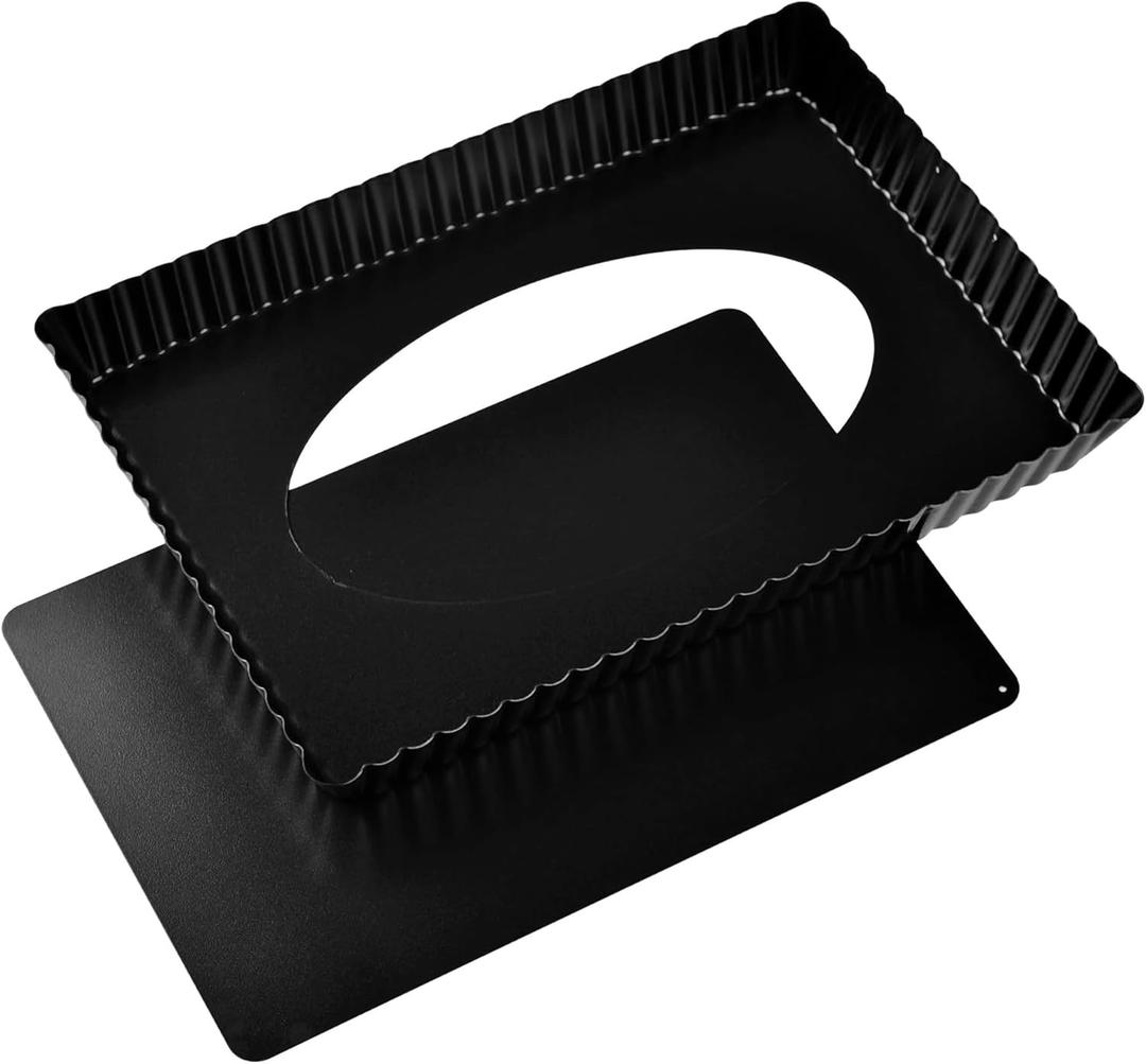 Special Shapes Fruit Tart Pan with Removable Loose Bottom Non-stick Carbon Steel (12 inch Rectangle)