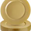 WDF 12Inch Plastic Charger Plates - 25Pack Gold Charge for Dinner - Disposable Gold Charge Plates - Perfect for Dinner/Wedding Party/Elegant Tabletop Decor
