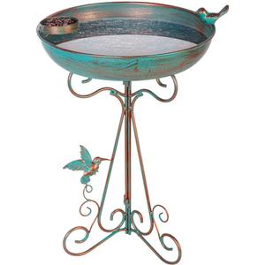 dreamysoul Bird Bath 12" Dia Bowl, Metal Birdbath with Feeder, Pedestal Bird Baths for Outside Outdoors Garden Patio Yard (Bronze)