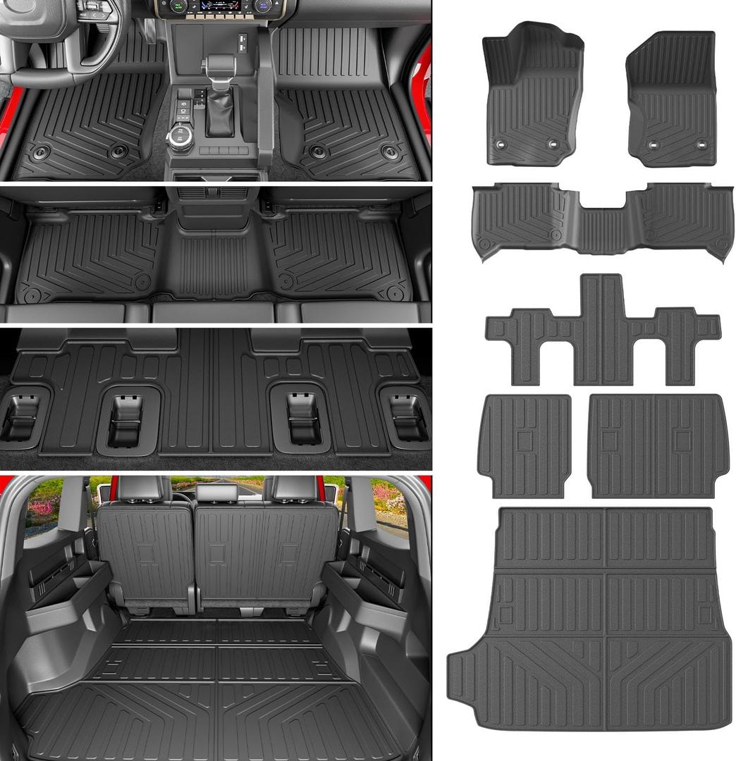 powoq 5 Seats Floor Mat Compatible with 2025 Toyota 4Runner Cargo Mat (No Hybrid EV & i-Force MAX) TPE 2nd Under Seat Liner Trunk Floor Liner Replacement for 2025 Toyota 4Runner Accessories