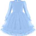 Arshiner Toddler Tutu Dress Girls Puff Long Sleeve Fall Winter Formal Party Tulle Dresses (5-6 Years, Light Blue)