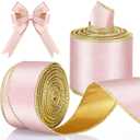 Riceshoot 2 Rolls St. Patrick's Day Velvet Wired Ribbon 1.5, 2.5 Inch Wide Velvet Ribbon with Edge for Wedding Decoration Gift Wrap Bow DIY Decoration, Total 20 Yards(Pink Gold)