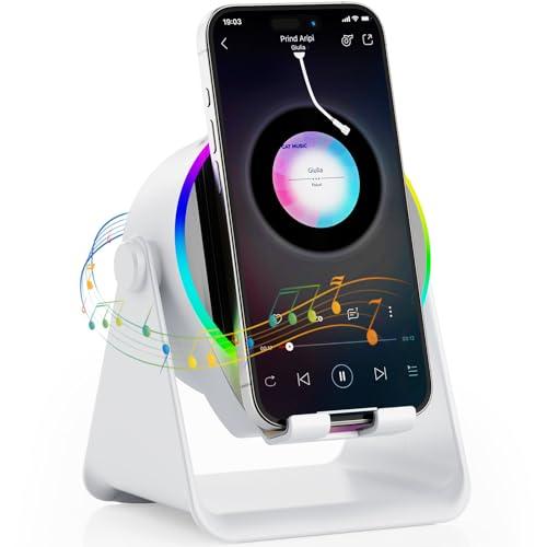 TARKARI Wireless Induction Speaker, 5 in 1 Bluetooth Speaker, 360° Rotation Cell Phone Stand and Colorful Ambient Light, Compatible with iPhone iPad Android Tablet, Birthday Gifts for Men Women Him