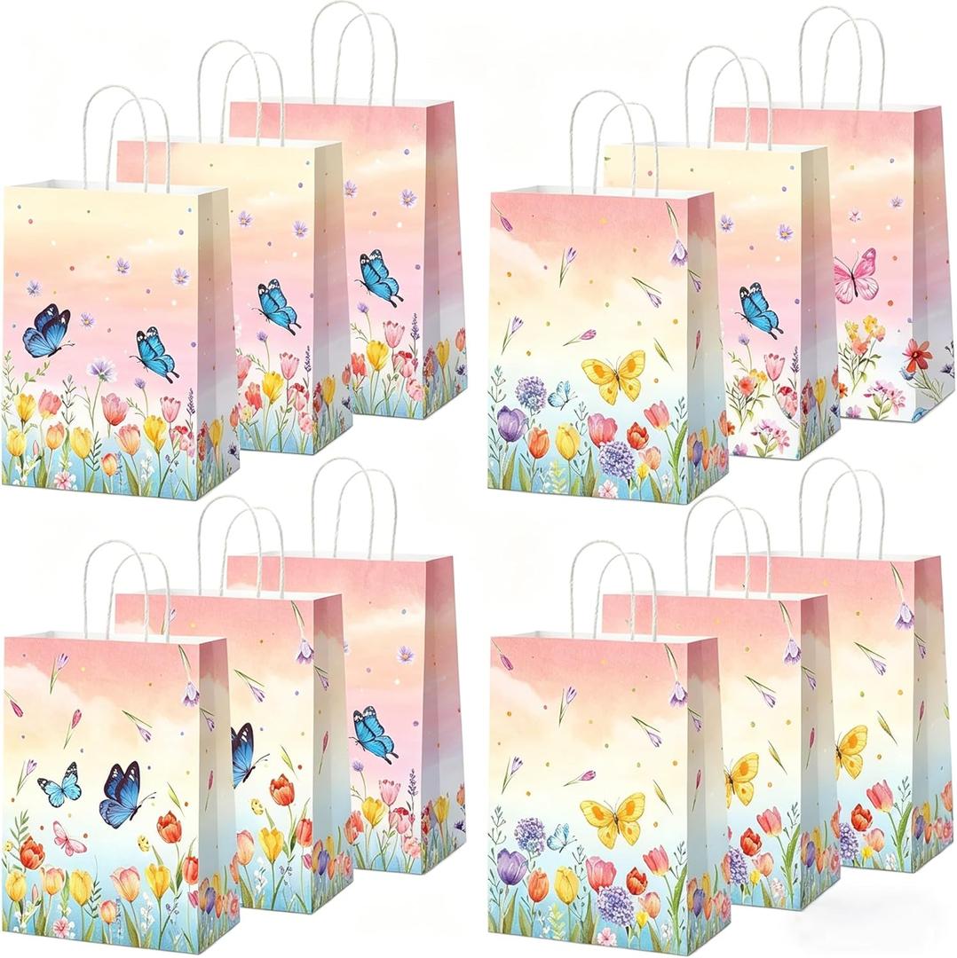 JeVenis 12 PCS Wildflower Party Favor Gift Bags Treat Candy Goodies Bags for Floral Flower Bridal Shower Baby Shower Birthday Wedding Party Supplies